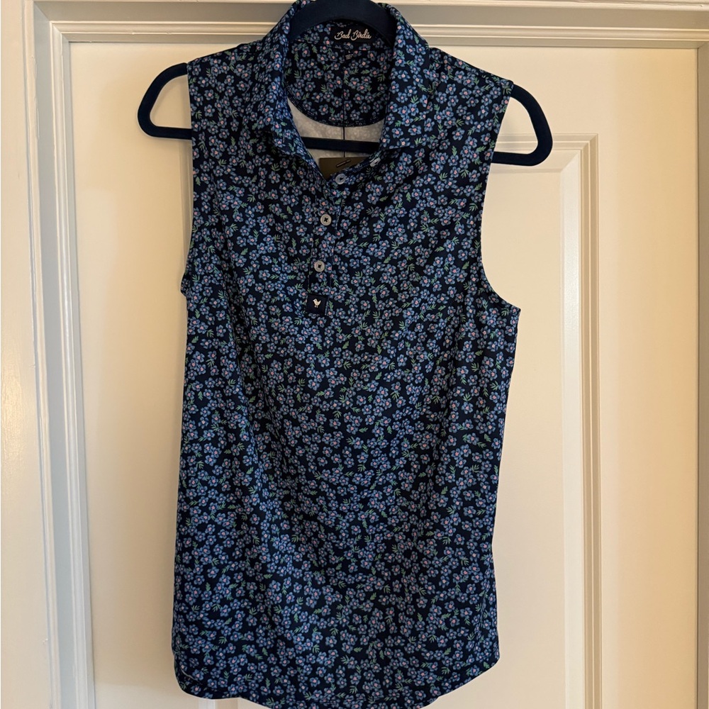 Bad Birdie Floral Sleeveless Top - Black and Blue Flowers